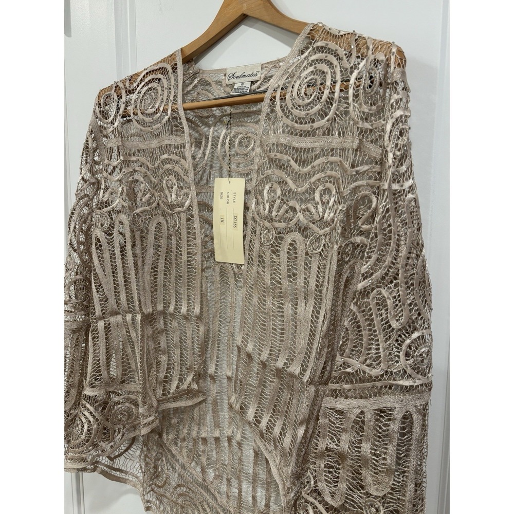 NWT Soulmates D7155 Silk Handcrafted 2 Pc Champagne Crochet Maxi Dress XL $850 - Picture 10 of 16